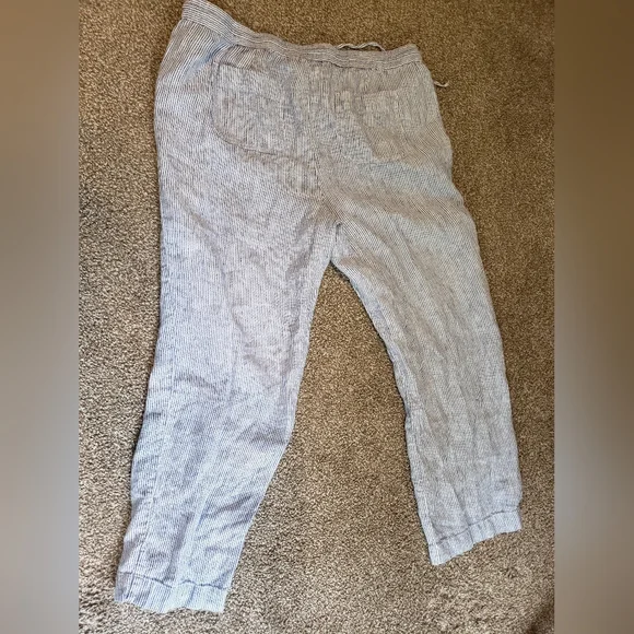 Talbots 100% Linen Pants Size 16W Blue and White Stripe - Picture 4 of 10